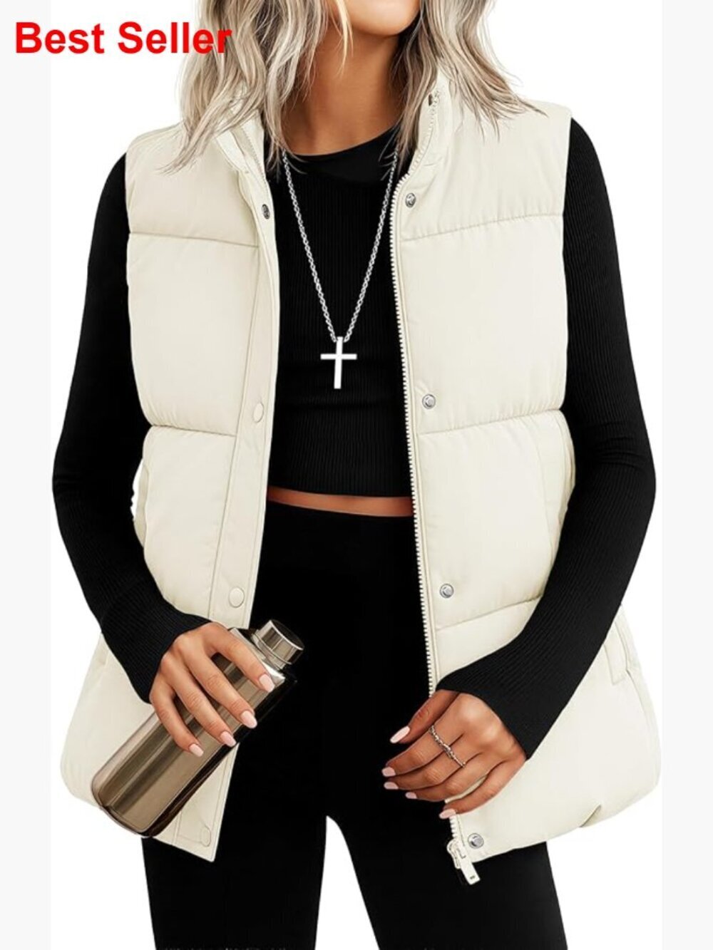 Down Puffer Vest with Stand Collar and Pockets